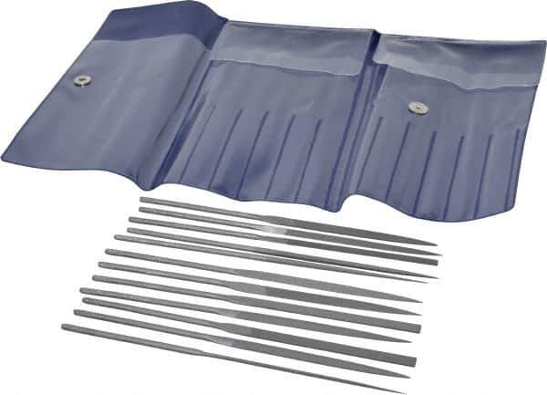 Grobet - 12 Piece Swiss Pattern File Set - 5-1/2" Long, 2 Coarseness, Set Includes Barrette, Crossing, Equalling, Half Round, Knife, Marking, Round, Round Edge Joint, Slitting, Square, Three Square, Warding - Best Tool & Supply