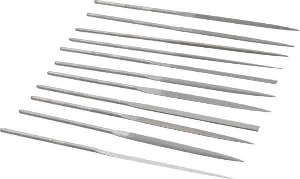 Grobet - 12 Piece Swiss Pattern File Set - 6-1/4" Long, 2 Coarseness, Set Includes Barrette, Crossing, Equalling, Half Round, Knife, Marking, Round, Round Edge Joint, Slitting, Square, Three Square, Warding - Best Tool & Supply