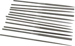 Grobet - 12 Piece Swiss Pattern File Set - 6-1/4" Long, 4 Coarseness, Set Includes Barrette, Crossing, Equalling, Half Round, Knife, Marking, Round, Round Edge Joint, Slitting, Square, Three Square, Warding - Best Tool & Supply