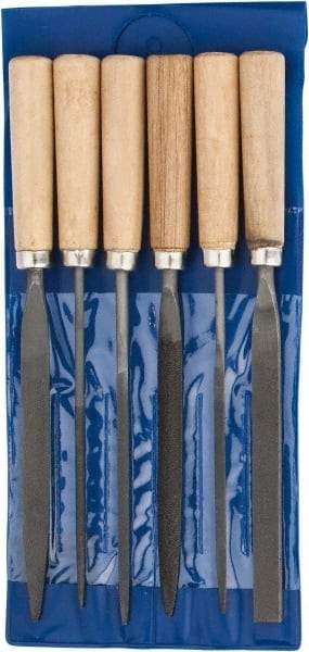 Grobet - 6 Piece American Pattern File Set - 7" Long, Set Includes Flat, Half Round, Round, Square, Three Square, Warding - Best Tool & Supply