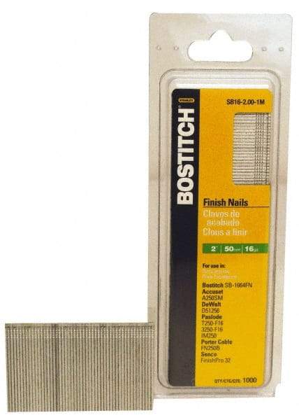 Stanley Bostitch - 16 Gauge 2" Long Finishing Nails for Power Nailers - Steel, Galvanized Finish, Straight Stick Collation, Chisel Point - Best Tool & Supply