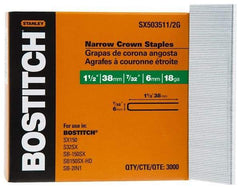 Stanley Bostitch - 1-1/2" Long x 7/32" Wide, 18 Gauge Crowned Construction Staple - Steel, Galvanized Finish - Best Tool & Supply