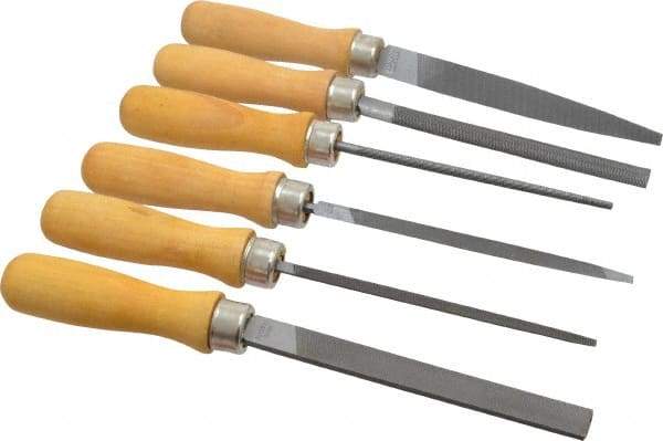 Nicholson - 6 Piece American Pattern File Set - 4" Long, Bastard Coarseness, Set Includes Half Round, Hand, Round, Slim Taper, Square, Warding - Best Tool & Supply