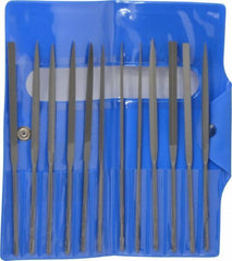 Nicholson - 12 Piece Swiss Pattern File Set - 5-1/2" Long, 2 Coarseness, Round Handle, Set Includes Barrette, Crossing, Equalling, Flat, Half Round, Knife, Round, Slitting, Square, Three Square - Best Tool & Supply