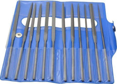 Nicholson - 12 Piece Swiss Pattern File Set - 6-1/4" Long, 2 Coarseness, Round Handle, Set Includes Barrette, Crossing, Equalling, Flat, Half Round, Knife, Round, Slitting, Square, Three Square - Best Tool & Supply