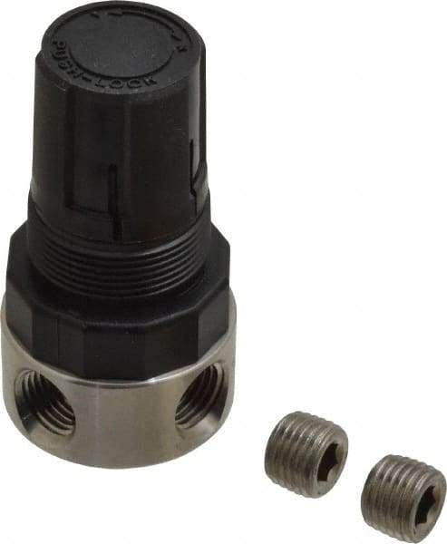 Parker - 1/4 NPT Port, 12 CFM, Stainless Steel Miniature Regulator - 0 to 125 psi Range, 300 Max psi Supply Pressure, 1/4" Gauge Port Thread, 1.56" Wide x 3.06" High - Best Tool & Supply