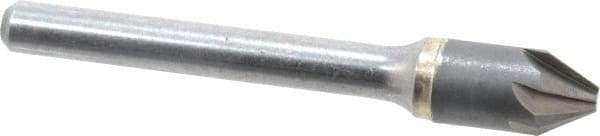 Made in USA - 3/8" Head Diam, 1/4" Shank Diam, 6 Flute 60° Solid Carbide Countersink - Bright Finish, 2-1/2" OAL, 1/8" Nose Diam, Single End, Straight Shank, Right Hand Cut - Best Tool & Supply