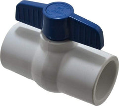 NIBCO - 1-1/4" Pipe, Standard Port, PVC Miniature Ball Valve - 1 Piece, Inline - One Way Flow, Solvent x Solvent Ends, Tee Handle, 150 WOG - Best Tool & Supply