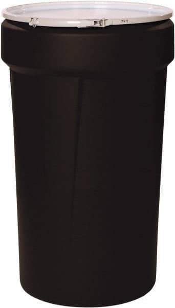 Eagle - 55 Gallon Black Tapered Cylinder Polyethylene Open Head Drum - 39-1/8" High x 23-3/4" Diam - Best Tool & Supply