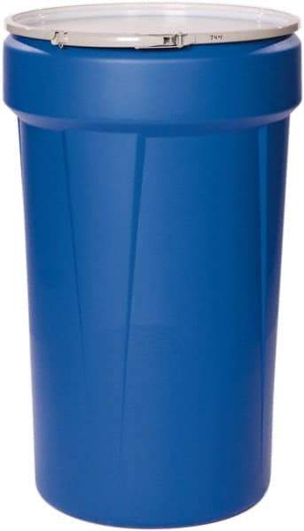 Eagle - 55 Gallon Blue Tapered Cylinder Polyethylene Open Head Drum - 39-1/8" High x 23-3/4" Diam - Best Tool & Supply