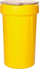 Eagle - 55 Gallon Yellow Tapered Cylinder Polyethylene Open Head Drum - 39-1/8" High x 23-3/4" Diam - Best Tool & Supply