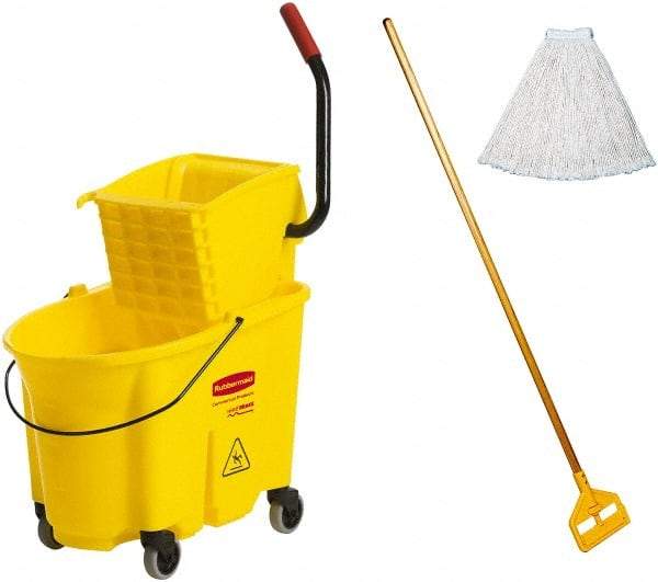 Rubbermaid - 35 Qt Plastic Bucket & Wringer - Yellow - Best Tool & Supply