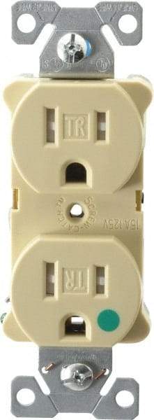 Cooper Wiring Devices - 125 VAC, 15 Amp, 5-15R NEMA Configuration, Ivory, Hospital Grade, Self Grounding Duplex Receptacle - 1 Phase, 2 Poles, 3 Wire, Flush Mount, Tamper Resistant - Best Tool & Supply