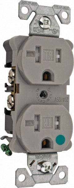 Cooper Wiring Devices - 125 VAC, 20 Amp, 5-20R NEMA Configuration, Gray, Hospital Grade, Self Grounding Duplex Receptacle - 1 Phase, 2 Poles, 3 Wire, Flush Mount, Chemical, Impact and Tamper Resistant - Best Tool & Supply