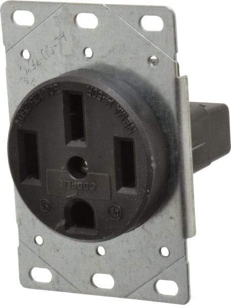 Cooper Wiring Devices - 125/250 VAC, 50 Amp, 14-50R NEMA Configuration, Black, Industrial Grade, Ungrounded Single Receptacle - 1 Phase, 3 Poles, 3 Wire, Flush Mount, Corrosion Resistant - Best Tool & Supply