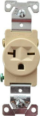 Cooper Wiring Devices - 250 VAC, 20 Amp, 6-20R NEMA Configuration, Ivory, Industrial Grade, Self Grounding Single Receptacle - 1 Phase, 2 Poles, 3 Wire, Flush Mount, Chemical, Heat and Impact Resistant - Best Tool & Supply