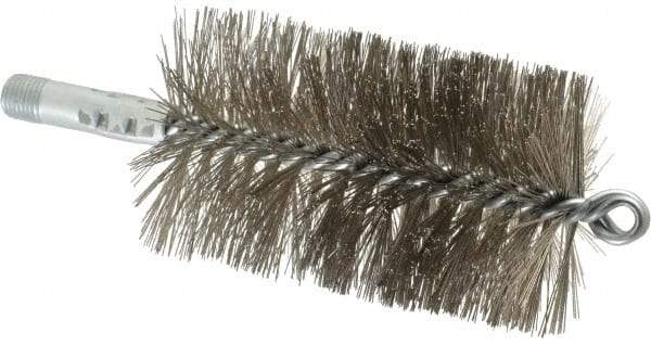 Schaefer Brush - 4-1/2" Brush Length, 2-3/4" Diam, Double Stem, Double Spiral Tube Brush - 7-1/4" Long, Stainless Steel, 1/4" NPSM Male Connection - Best Tool & Supply