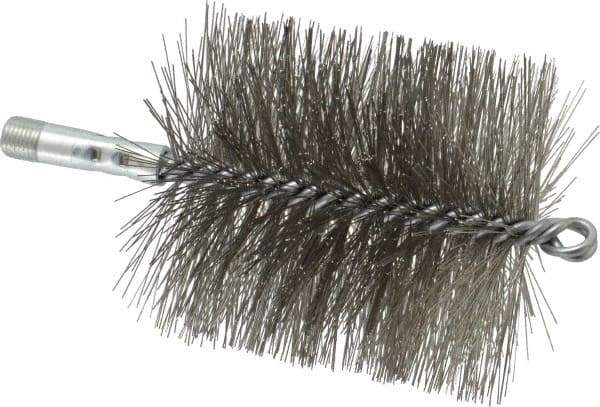 Schaefer Brush - 4-1/2" Brush Length, 4" Diam, Double Stem, Double Spiral Tube Brush - 7-1/4" Long, Stainless Steel, 1/4" NPSM Male Connection - Best Tool & Supply