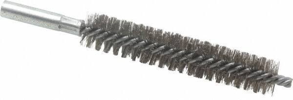 Schaefer Brush - 4" Brush Length, 13/16" Diam, Double Stem, Double Spiral Tube Brush - 6" Long, Stainless Steel, 12-24 Female Connection - Best Tool & Supply