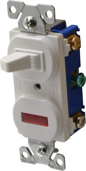 Cooper Wiring Devices - 1 Pole, 120 VAC, 15 Amp, Flush Mounted, Combination Switch with Pilot Light - NonNEMA Configuration, 1 Switch, Back Side Wiring, cULus Listed, RoHS Compliant Standard - Best Tool & Supply