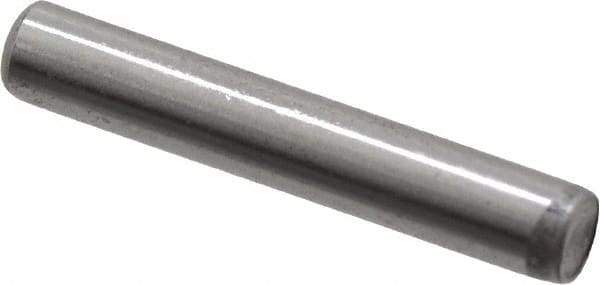 Made in USA - 1/8" Diam x 3/4" Pin Length Grade 8 Alloy Steel Standard Dowel Pin - Bright Finish, C 47-58 & C 60 (Surface) Hardness, 1,840 Lb (Single Shear), 3,680 Lb (Double Shear) Breaking Strength, 1 Beveled & 1 Rounded End - Best Tool & Supply