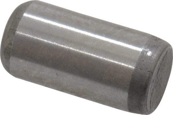 Made in USA - 1/4" Diam x 1/2" Pin Length Grade 8 Alloy Steel Standard Dowel Pin - Bright Finish, C 47-58 & C 60 (Surface) Hardness, 14,720 Lb (Double Shear), 7,360 Lb (Single Shear) Breaking Strength, 1 Beveled & 1 Rounded End - Best Tool & Supply