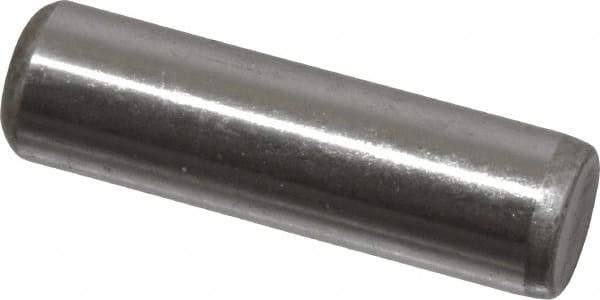 Made in USA - 1/4" Diam x 7/8" Pin Length Grade 8 Alloy Steel Standard Dowel Pin - Bright Finish, C 47-58 & C 60 (Surface) Hardness, 14,720 Lb (Double Shear), 7,360 Lb (Single Shear) Breaking Strength, 1 Beveled & 1 Rounded End - Best Tool & Supply