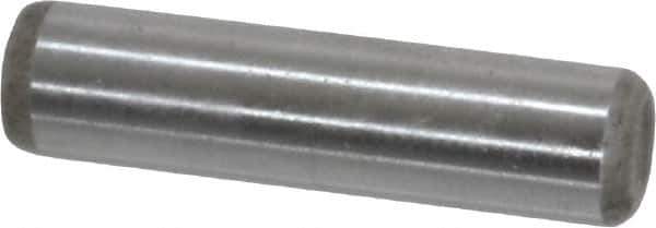 Made in USA - 1/4" Diam x 1" Pin Length Grade 8 Alloy Steel Standard Dowel Pin - Bright Finish, C 47-58 & C 60 (Surface) Hardness, 14,720 Lb (Double Shear), 7,360 Lb (Single Shear) Breaking Strength, 1 Beveled & 1 Rounded End - Best Tool & Supply