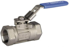 NIBCO - 1-1/2" Pipe, Reduced Port, Carbon Steel Fire Safe Ball Valve - 1 Piece, Inline - One Way Flow, FNPT x FNPT Ends, Oval Handle, 2,000 WOG - Best Tool & Supply