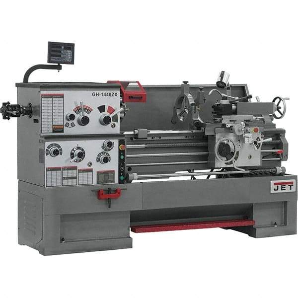 Jet - 14" Swing, 40" Between Centers, 230 Volt, Triple Phase Engine Lathe - 7MT Taper, 7-1/2 hp, 42 to 1,800 RPM, 3-1/8" Bore Diam, 40" Deep x 47" High x 97-1/2" Long - Best Tool & Supply