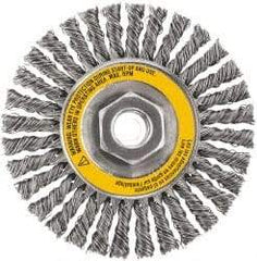 DeWALT - 4" OD, 5/8-11 Arbor Hole, Stringer Bead Stainless Steel Wheel Brush - 3/8" Face Width, 7/8" Trim Length, 0.02" Filament Diam, 20,000 RPM - Best Tool & Supply