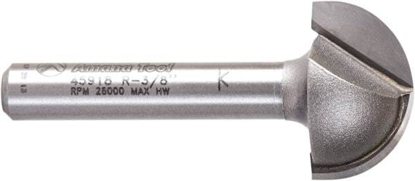 Amana Tool - 3/4" Cut Diam, 7/16" Length of Cut, 2 Flute Core Box Edge Profile Router Bit - Carbide-Tipped, 1/4" Shank Diam, 1-3/4" OAL, Uncoated - Best Tool & Supply