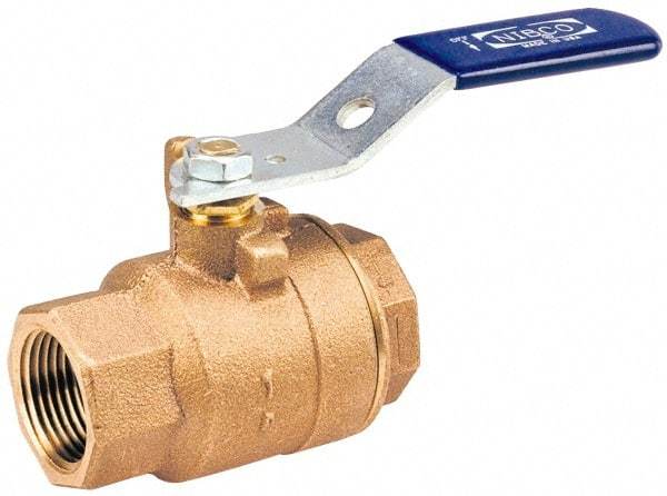 NIBCO - 3" Pipe, Standard Port, Bronze Standard Ball Valve - 2 Piece, Inline - One Way Flow, FNPT x FNPT Ends, Lever with Memory Stop Handle, 600 WOG, 150 WSP - Best Tool & Supply