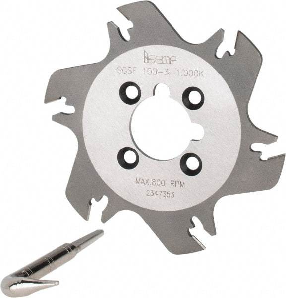 Iscar - Arbor Hole Connection, 3/32" Cutting Width, 1.04" Depth of Cut, 3.94" Cutter Diam, 1" Hole Diam, 6 Tooth Indexable Slotting Cutter - SGSF Toolholder, GSFN, GSFU Insert - Best Tool & Supply