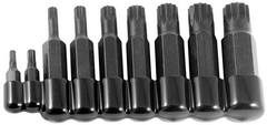 9 Piece - 4 and 5mm Bit have 5/16" Hex Drive - 6; 8; 10 and 12mm Bit have 1/2" Hex Drive - 14 and 16mm Bit have 5/8" Hex Drive - 18mm Bit has a 3/4" Hex Drive - 12 Point - Triple Square Bit Set - Best Tool & Supply