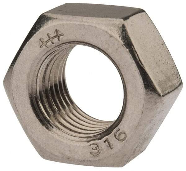 Value Collection - 7/16-20 UNF Stainless Steel Right Hand Hex Nut - 11/16" Across Flats, 3/8" High, Uncoated - Best Tool & Supply