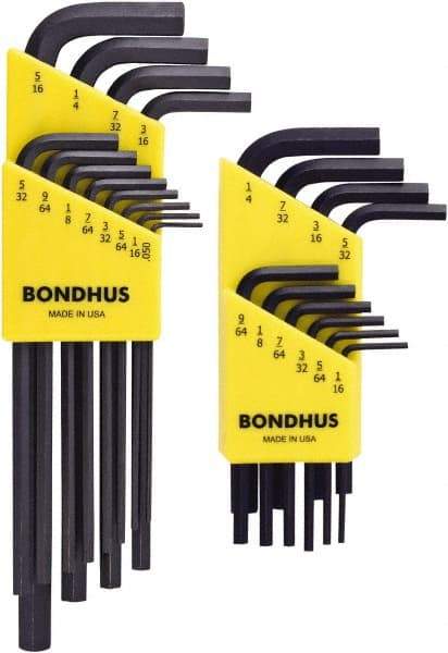 Bondhus - 22 Piece L-Key Hex Key Set - Hex Range 0.05 to 5/16", Protanium High Torque Steel - Best Tool & Supply