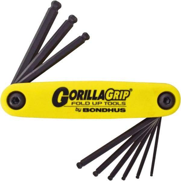 Bondhus - 9 Piece Fold-Up Ball End Hex Key Set - Hex Range 5/64 to 1/4", Protanium High Torque Steel - Best Tool & Supply