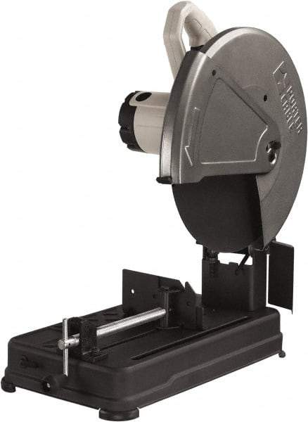 Porter-Cable - 14" Blade Diam, 1" Arbor Hole, Straight Chop & Cutoff Saw - 1 Phase, 3,800 RPM, 4 hp, 120 Volts, 4-1/2" in Solids at 90°, 4-7/8" in Pipe at 90°, 3-13/16" in Solids at 45°, 4-1/2" in Pipe at 45° - Best Tool & Supply