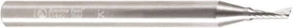 Amana Tool - 3mm Cutting Diam x 0.314" Length of Cut, 1 Flute, Upcut Spiral Router Bit - Uncoated, Right Hand Cut, Solid Carbide, 2-31/64" OAL x 1/4" Shank Diam, 20° Helix Angle - Best Tool & Supply