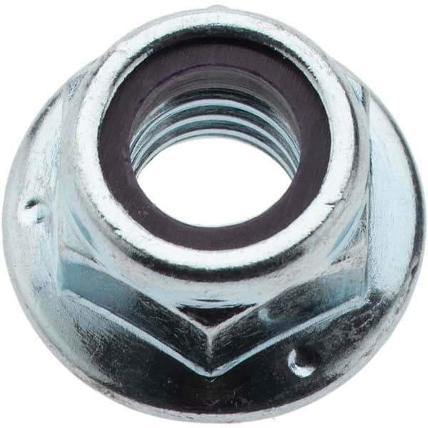 Value Collection - 3/8-16 UNC Grade 2 Hex Flange Lock Nut with Nylon Insert - 9/16" Width Across Flats, 7/16" High, Zinc-Plated Finish - Best Tool & Supply