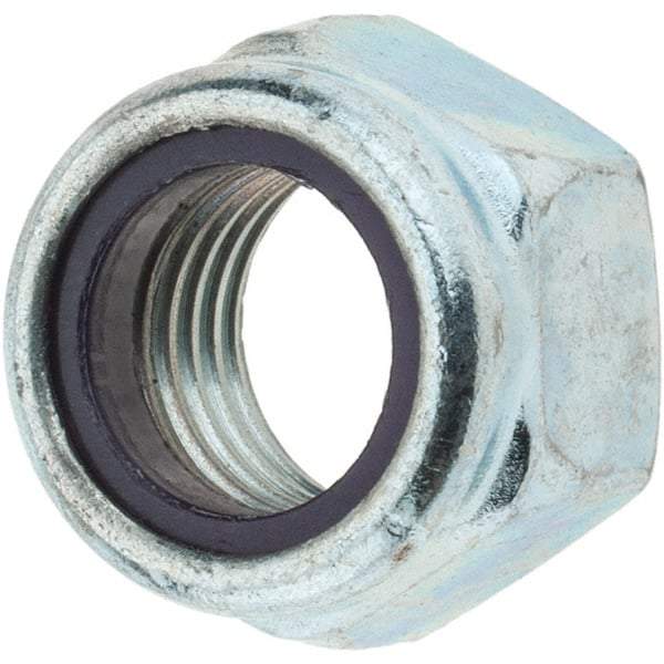 Value Collection - 7/16-20 UNF Grade 2 Hex Lock Nut with Nylon Insert - 11/16" Width Across Flats, 15/32" High, Zinc-Plated Finish - Best Tool & Supply