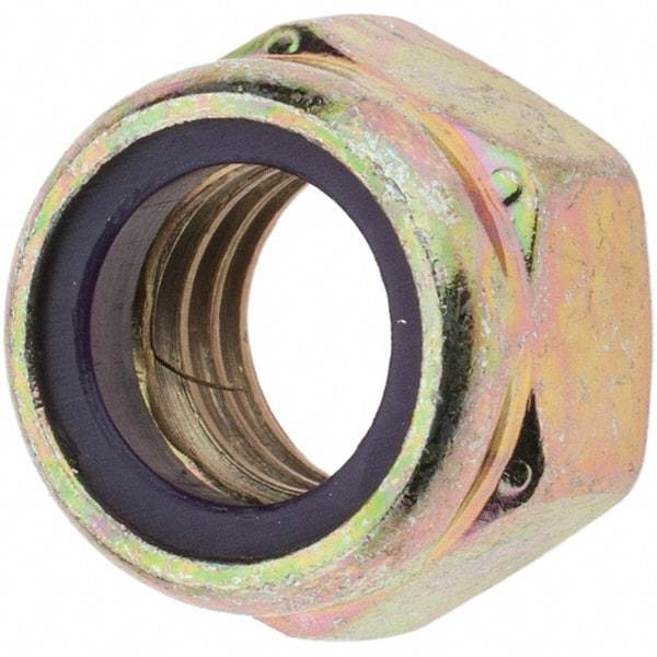 Value Collection - 7/16-14 UNC Grade 8 Hex Lock Nut with Nylon Insert - 5/8" Width Across Flats, 29/64" High, Zinc Yellow Dichromate Finish - Best Tool & Supply