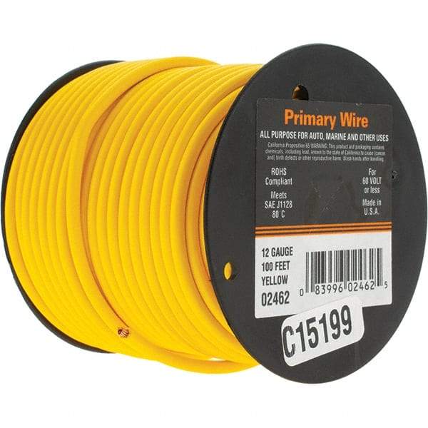 EastPenn - 12 AWG, 100' OAL, Hook Up Wire - Yellow Vinyl Jacket - Best Tool & Supply