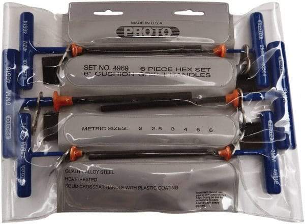 Proto - 6 Piece T-Handle Cushion Grip Tethered Hex Key Set - Hex Range 2 to 6mm - Best Tool & Supply