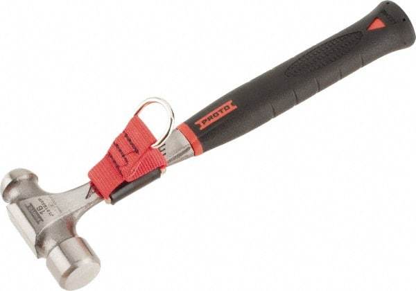 Proto - Steel Tethered Ball Pein Hammer - Steel Handle with Grip, 1-5/16" Face Diam, 12-7/8" OAL - Best Tool & Supply