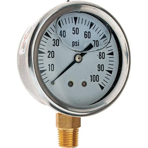 Value Collection - 2-1/2" Dial, 1/4 Thread, 0-100 Scale Range, Pressure Gauge - Best Tool & Supply