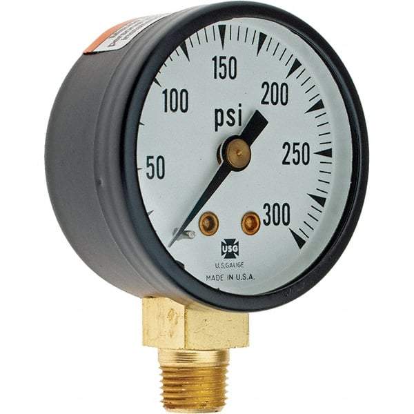 Value Collection - 1-1/2" Dial, 1/8 Thread, 0-300 Scale Range, Pressure Gauge - Lower Connection Mount - Best Tool & Supply