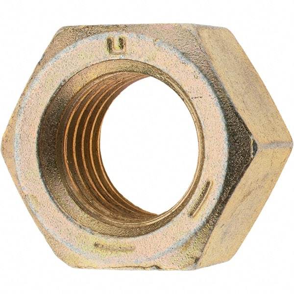 Made in USA - 1-8 UNC Steel Right Hand Hex Nut - 1-1/2" Across Flats, 0.8594" High, Zinc Yellow Dichromate Finish - Best Tool & Supply