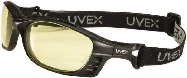 Uvex - Amber Lenses, Framed Safety Glasses - Anti-Fog, Black Polycarbonate Frame, Size Universal, Wrap Around - Best Tool & Supply